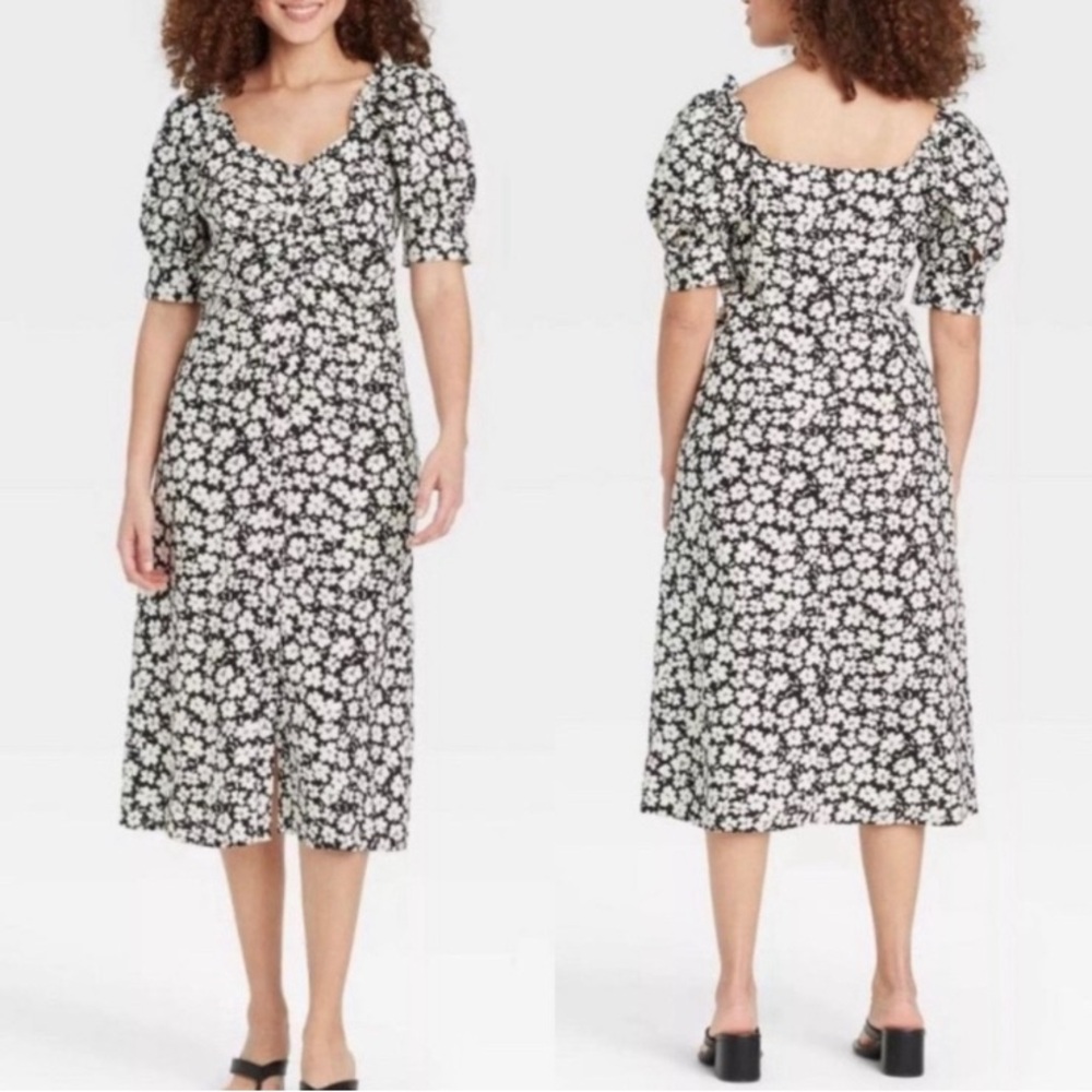 Linen Blend Ditsy Floral Dress